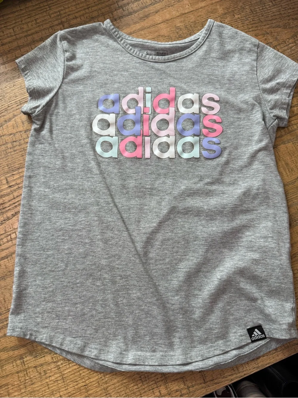 adidas Gray Tee with Pastel Multi-Color Logo